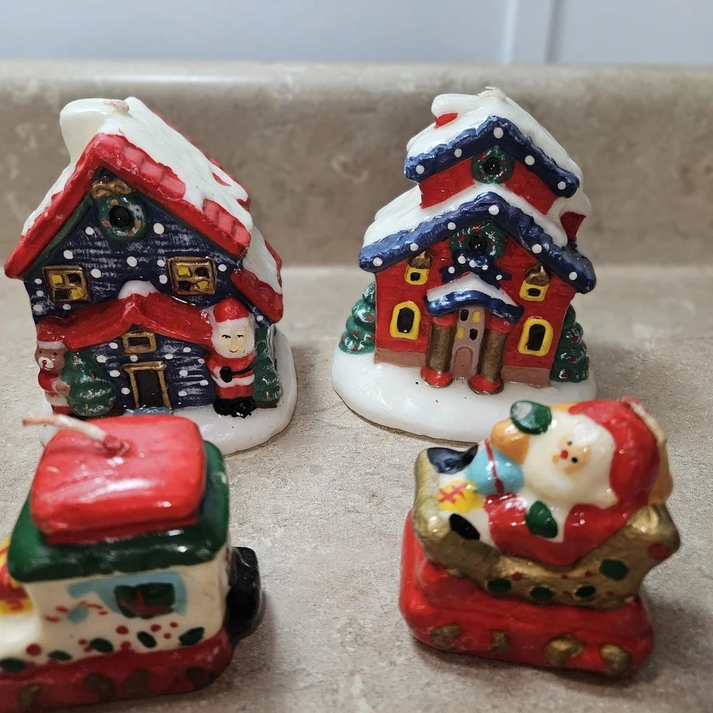 VTG Mini Christmas‎ Village Houses Train Hand Painted Candles Lot Holiday Decor